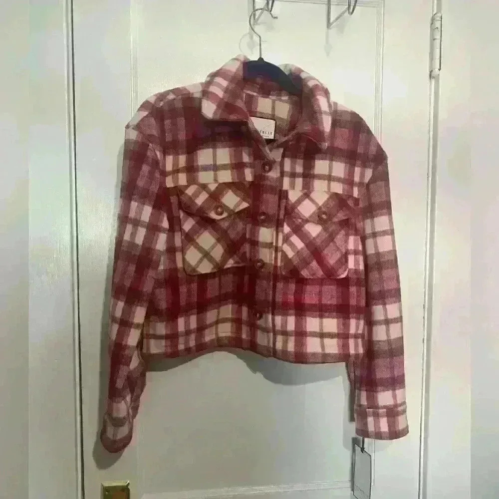Bagatelle Cropped Shacket Red Plaid Wool Blend NWT Small